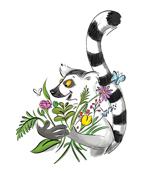 Lémurien tenant des fleurs