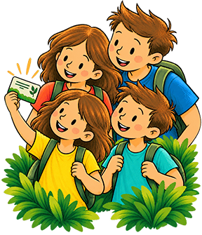 Illustration d'une famille montrant sa carte de membre à l'entrée du parc